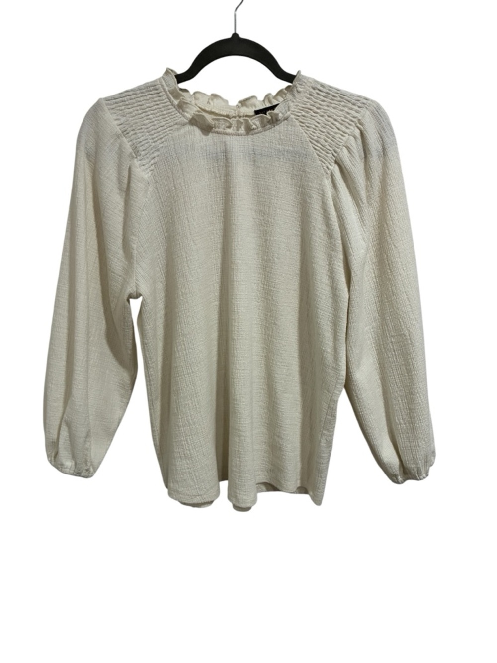 Anthropologie Current Air Cream Ruffle-Neck Textured Blouse - Picture 3 of 6